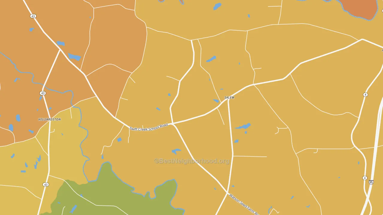 Map of the best neighborhoods in the Salem area, with better matches in green and worse matches in red