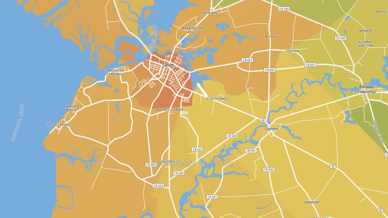 Map of the best neighborhoods in the Salem area, with better matches in green and worse matches in red