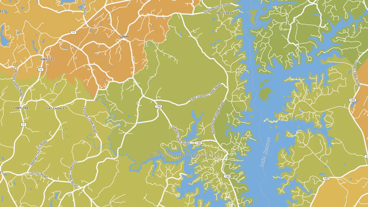 Map of the best neighborhoods in the Salem area, with better matches in green and worse matches in red