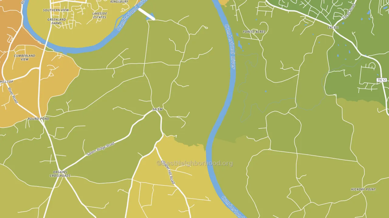 Map of the best neighborhoods in the Salem area, with better matches in green and worse matches in red