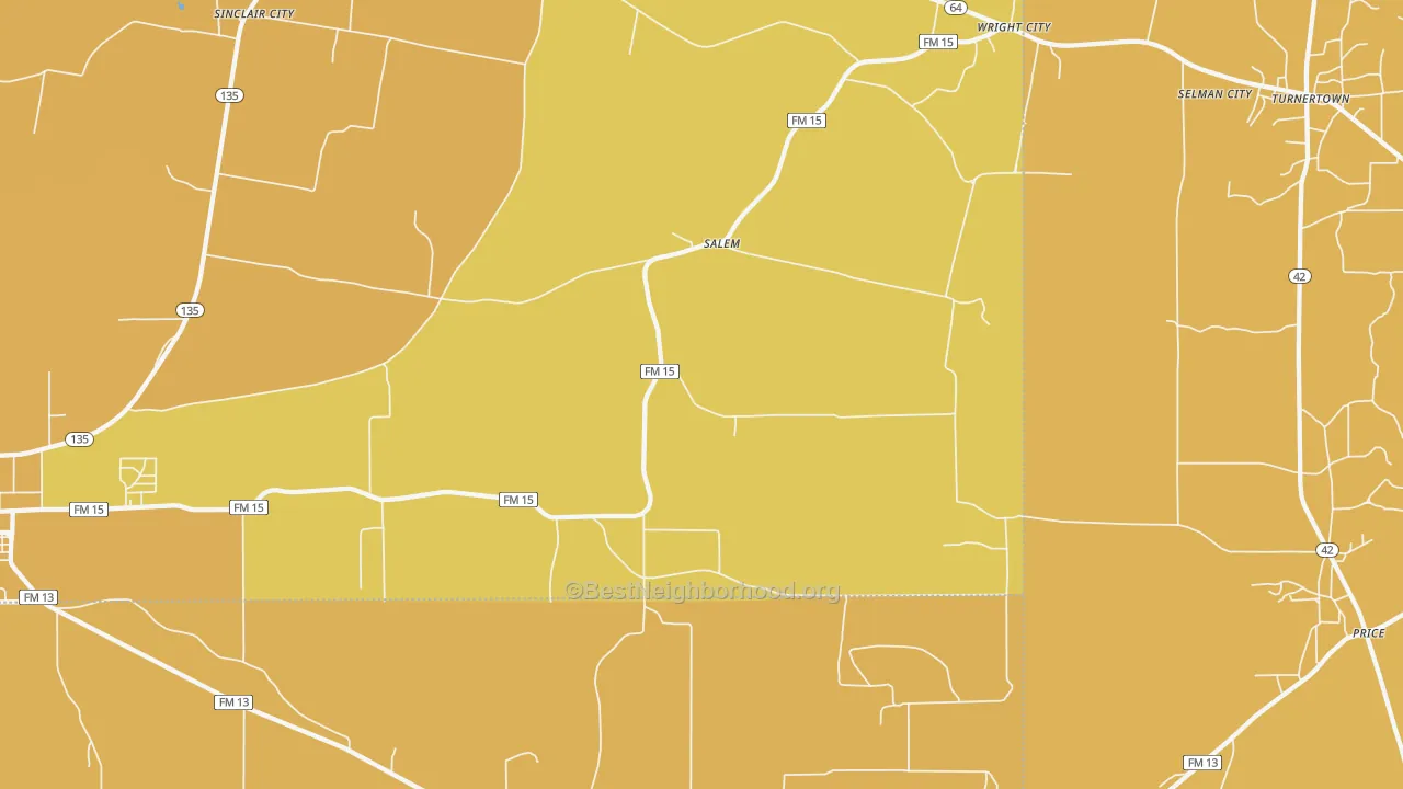 Map of the best neighborhoods in the Salem area, with better matches in green and worse matches in red