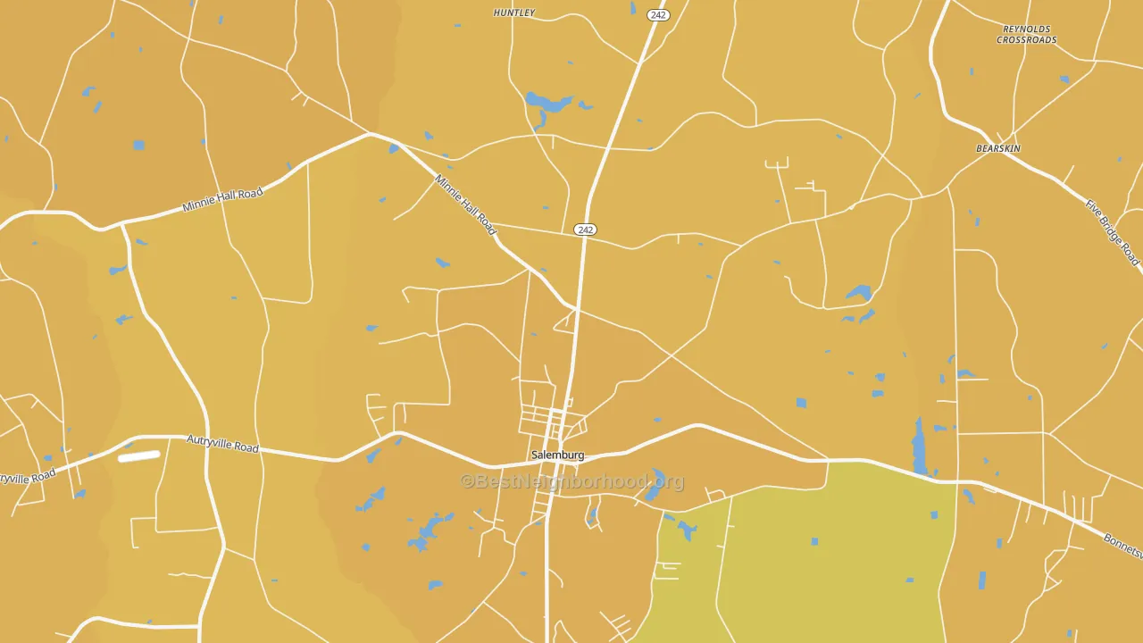 Map of the best neighborhoods in the Salemburg area, with better matches in green and worse matches in red