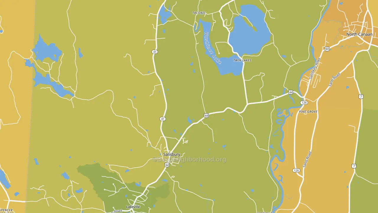 Map of the best neighborhoods in the Salisbury area, with better matches in green and worse matches in red