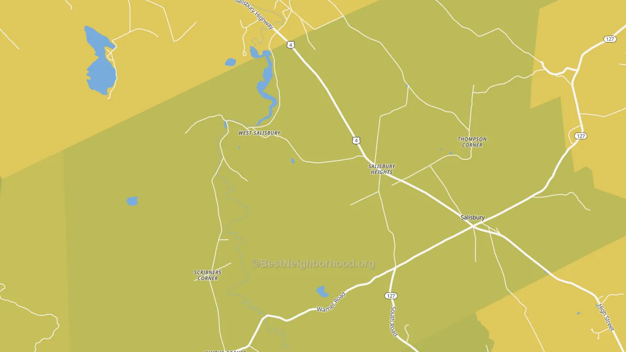 Map of the best neighborhoods in the Salisbury Heights area, with better matches in green and worse matches in red