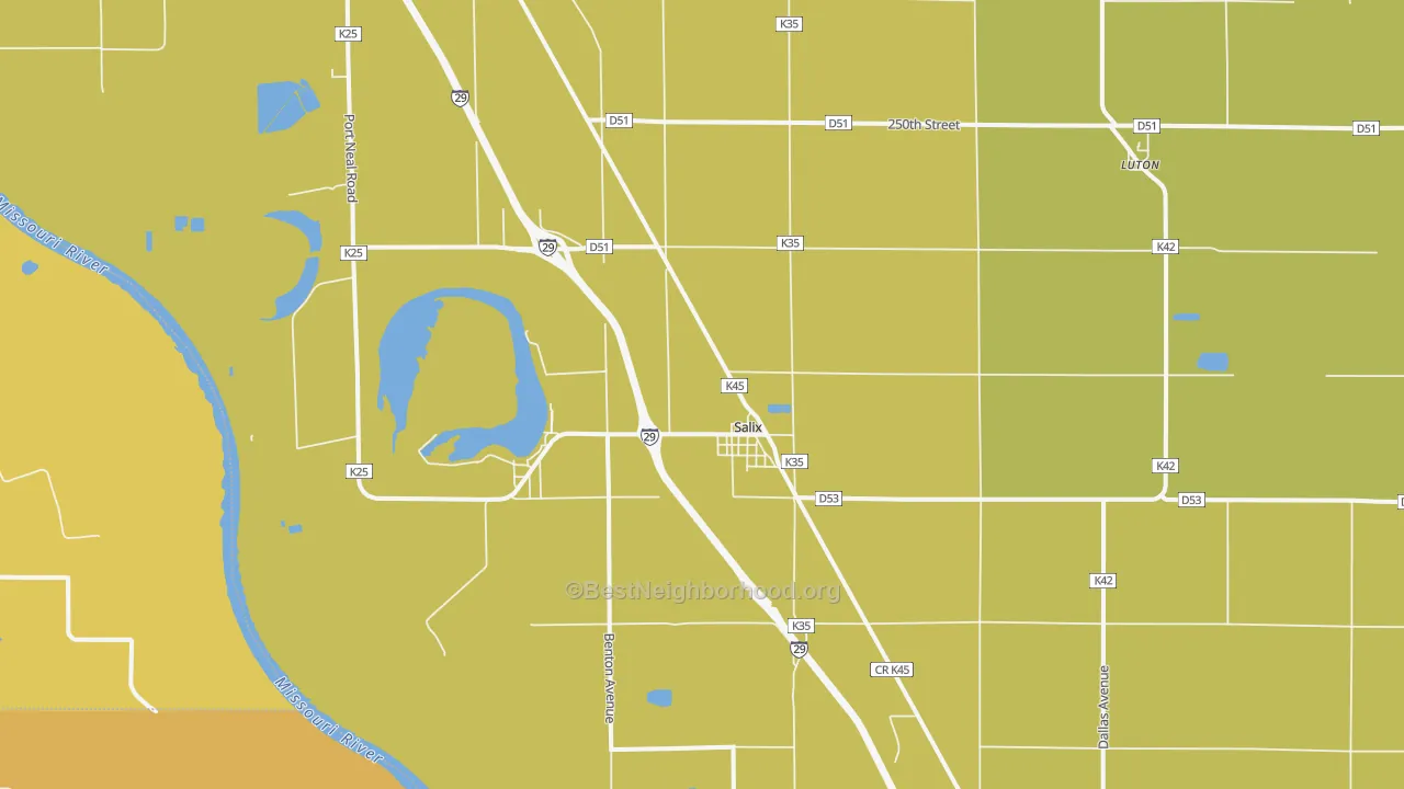 Map of the best neighborhoods in the Salix area, with better matches in green and worse matches in red