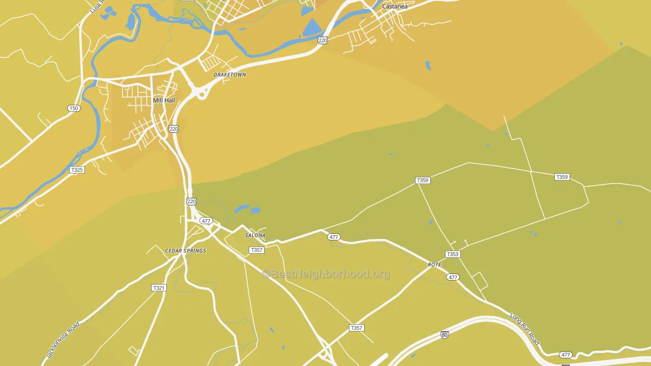 Map of the best neighborhoods in the Salona area, with better matches in green and worse matches in red