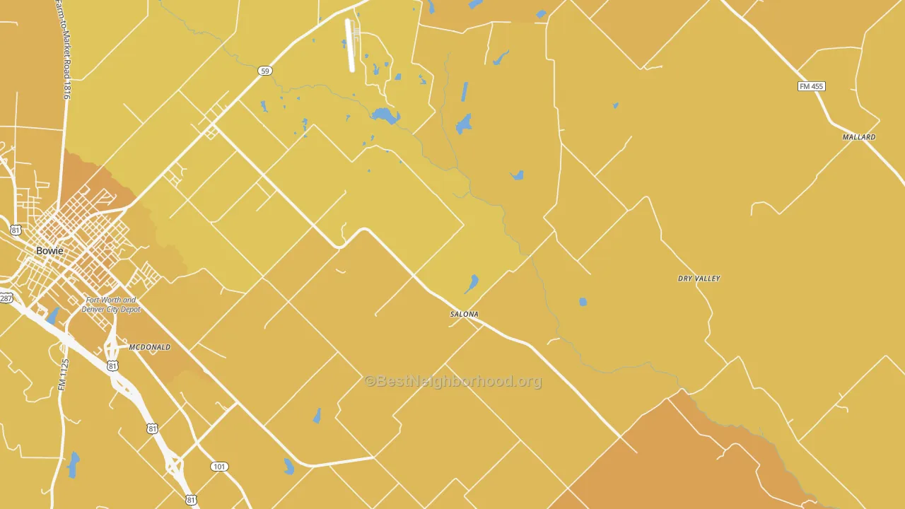 Map of the best neighborhoods in the Salona area, with better matches in green and worse matches in red