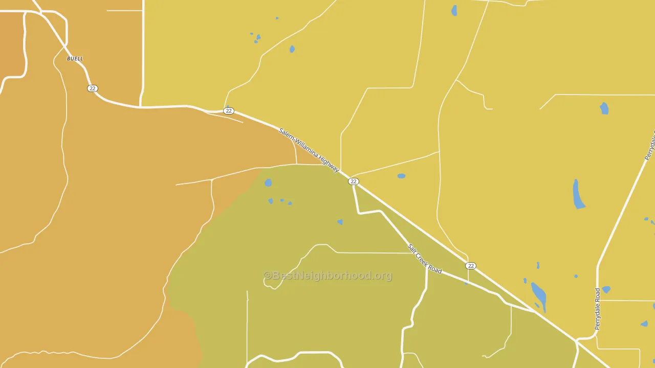 Map of the best neighborhoods in the Salt Creek area, with better matches in green and worse matches in red