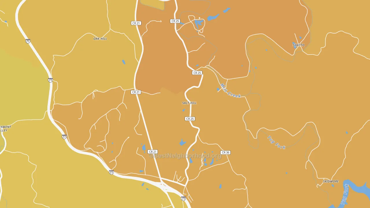 Map of the best neighborhoods in the Salt Hill area, with better matches in green and worse matches in red