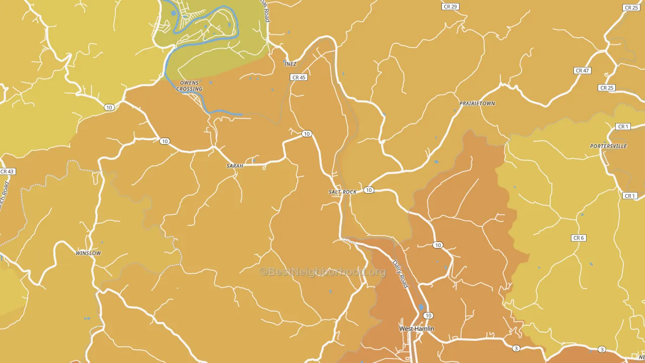 Map of the best neighborhoods in the Salt Rock area, with better matches in green and worse matches in red