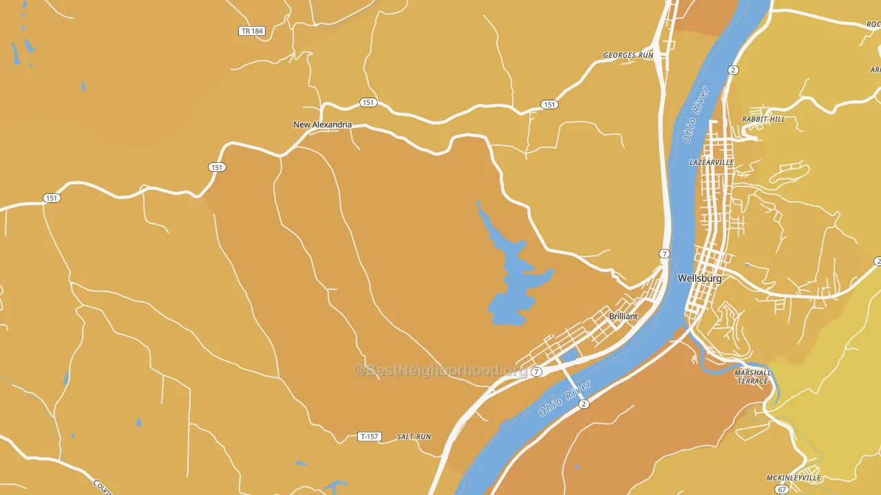 Map of the best neighborhoods in the Salt Run area, with better matches in green and worse matches in red