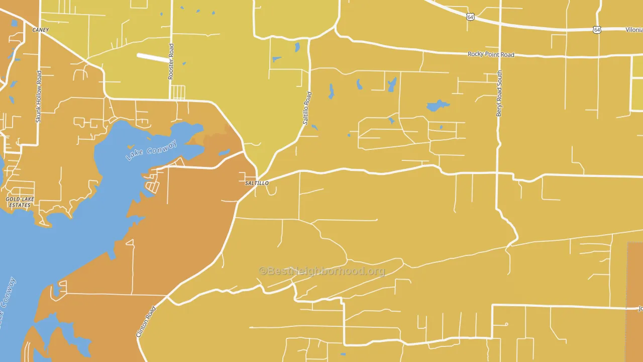 Map of the best neighborhoods in the Saltillo area, with better matches in green and worse matches in red