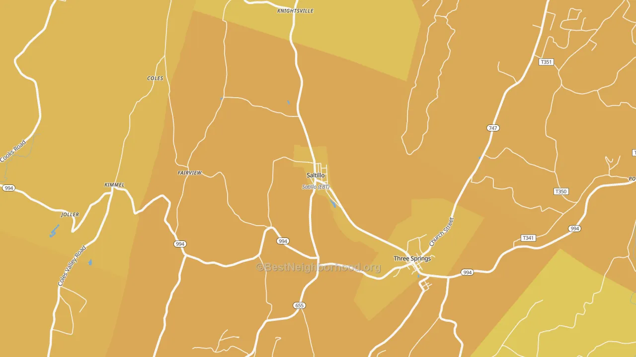 Map of the best neighborhoods in the Saltillo area, with better matches in green and worse matches in red