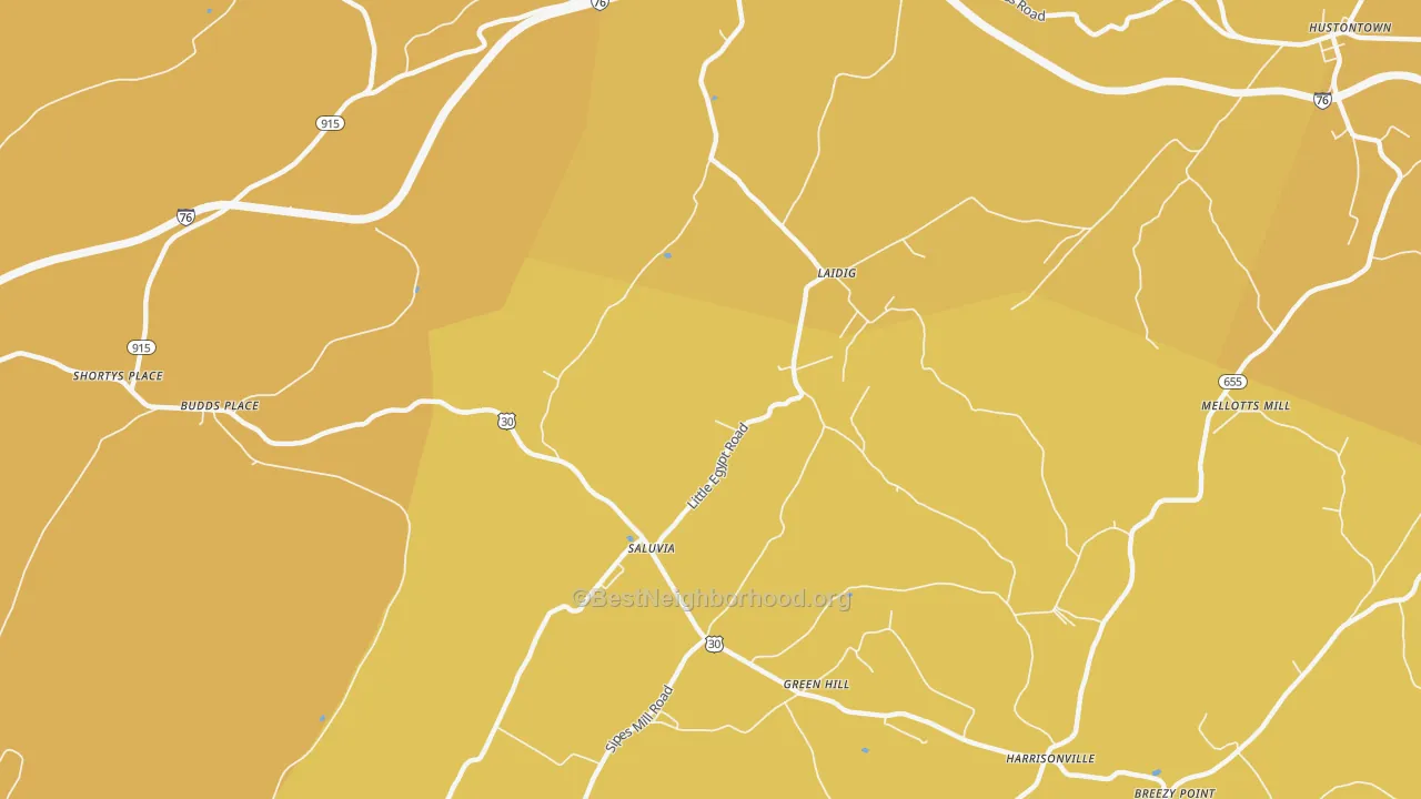Map of the best neighborhoods in the Saluvia area, with better matches in green and worse matches in red