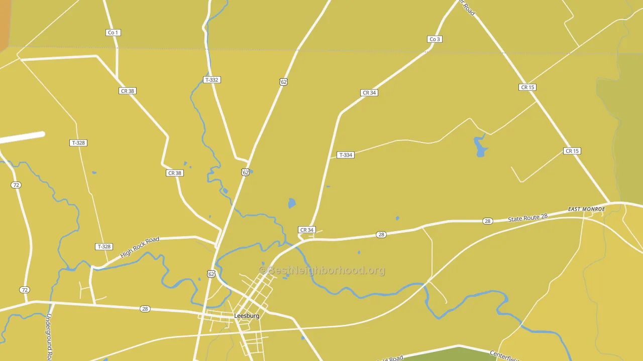 Map of the best neighborhoods in the Samantha area, with better matches in green and worse matches in red