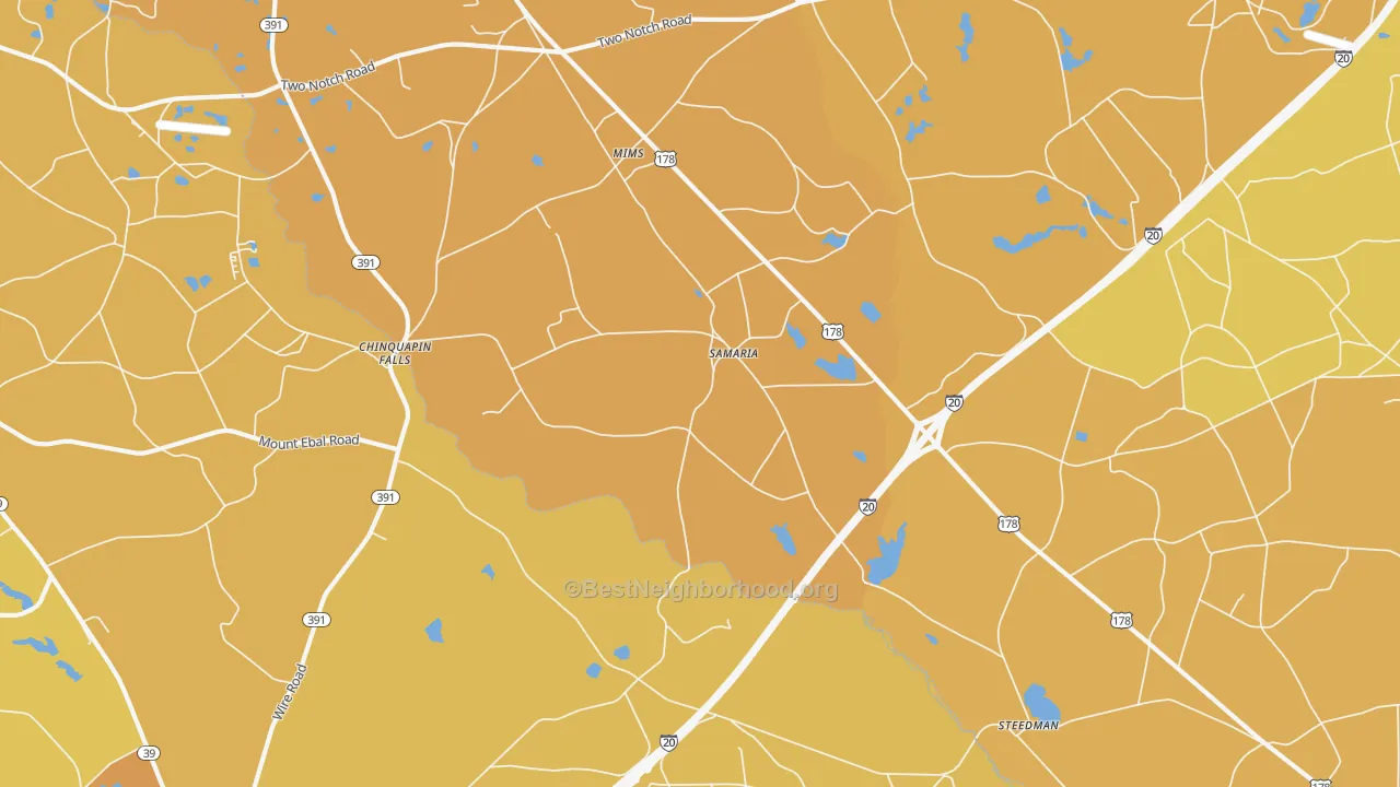 Map of the best neighborhoods in the Samaria area, with better matches in green and worse matches in red