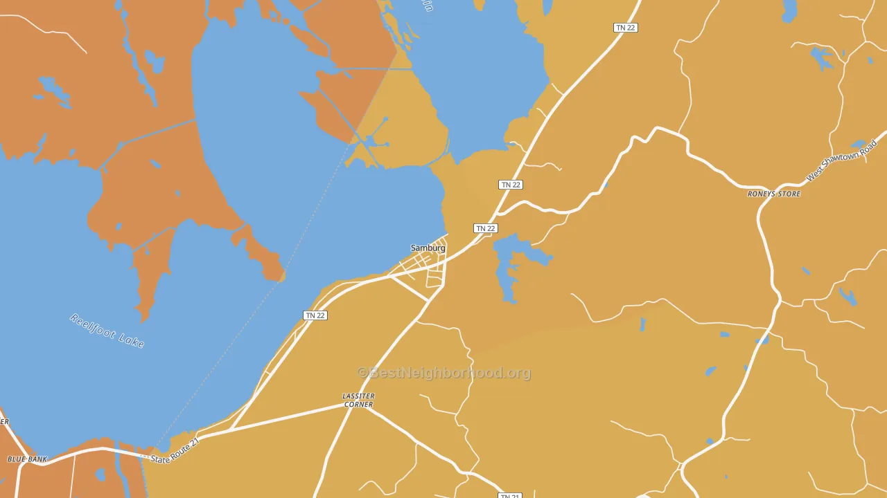 Map of the best neighborhoods in the Samburg area, with better matches in green and worse matches in red