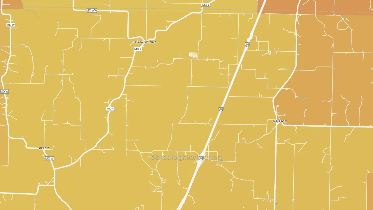 Map of the best neighborhoods in the Sampson area, with better matches in green and worse matches in red