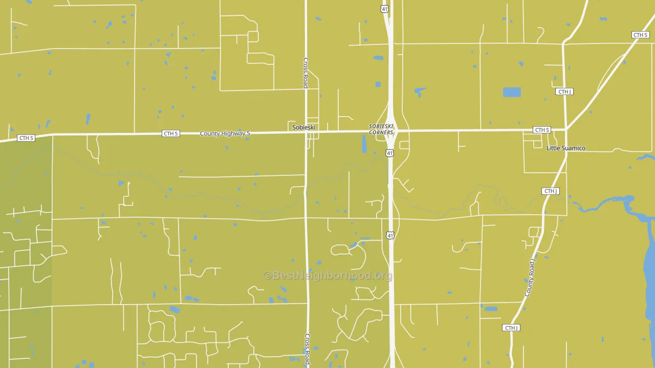 Map of the best neighborhoods in the Sampson area, with better matches in green and worse matches in red