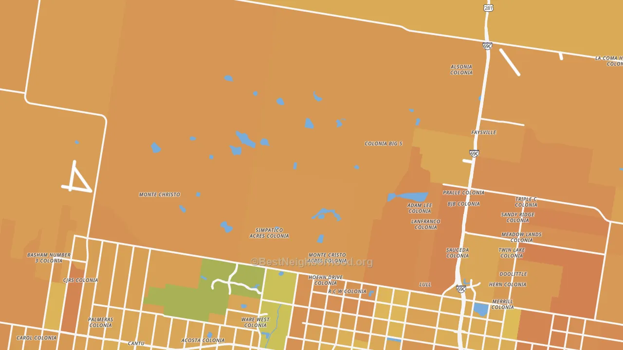 Map of the best neighborhoods in the San Carlos area, with better matches in green and worse matches in red