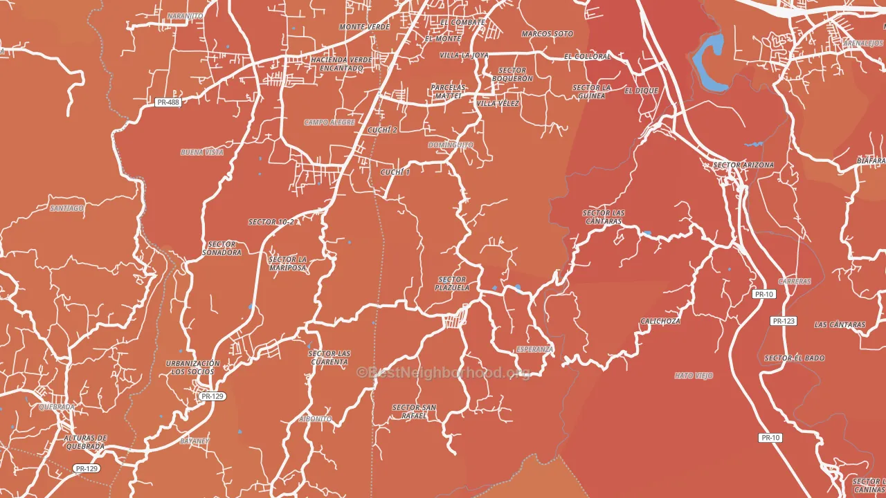 Map of the best neighborhoods in the San Francisco area, with better matches in green and worse matches in red