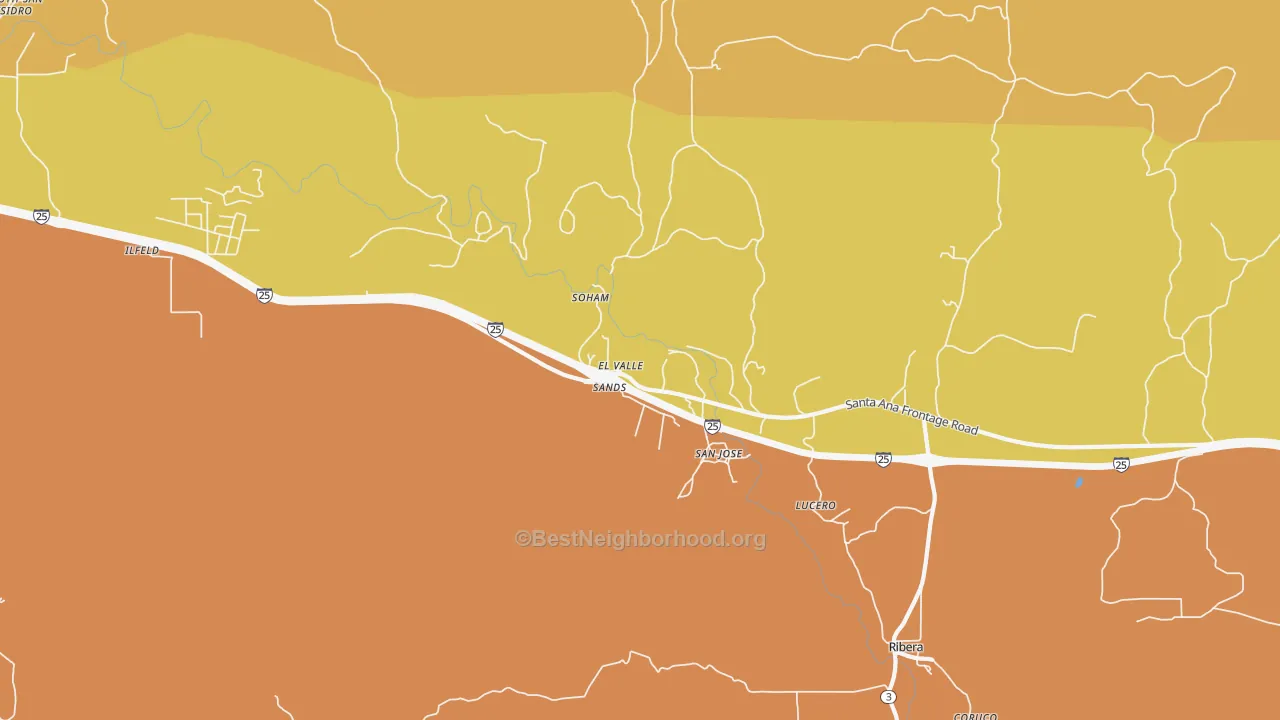 Map of the best neighborhoods in the San Jose area, with better matches in green and worse matches in red