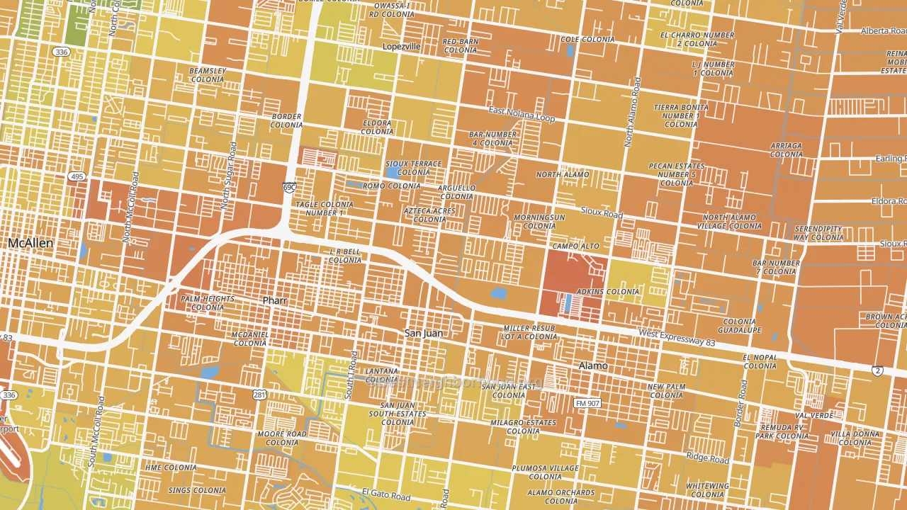 Map of the best neighborhoods in the San Juan area, with better matches in green and worse matches in red
