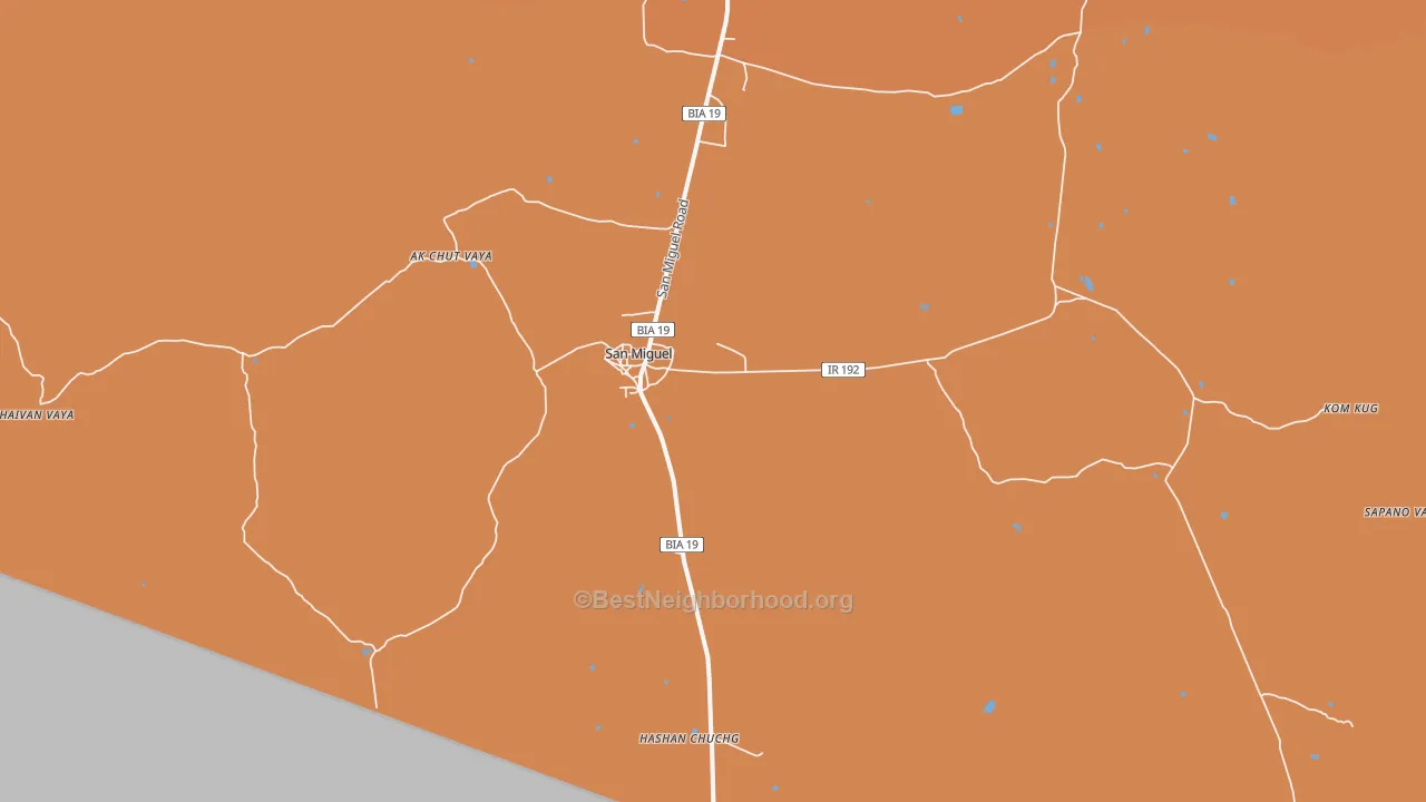 Map of the best neighborhoods in the San Miguel area, with better matches in green and worse matches in red