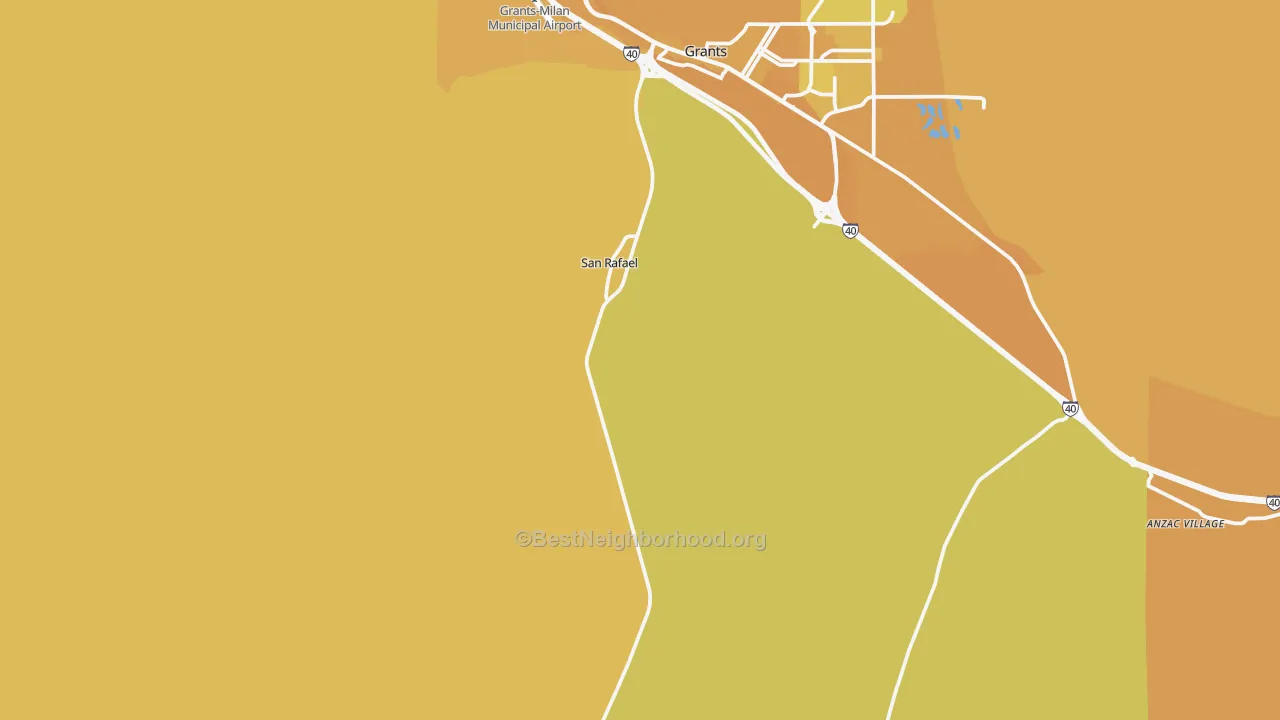 Map of the best neighborhoods in the San Rafael area, with better matches in green and worse matches in red