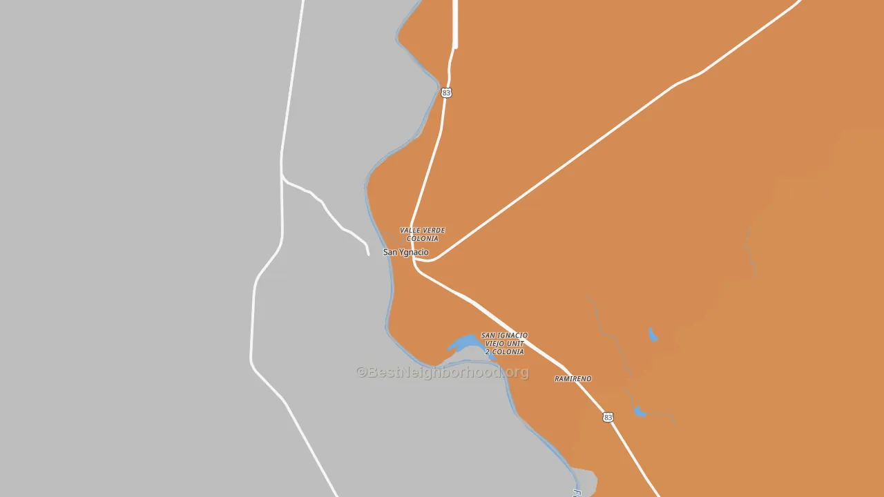 Map of the best neighborhoods in the San Ygnacio area, with better matches in green and worse matches in red