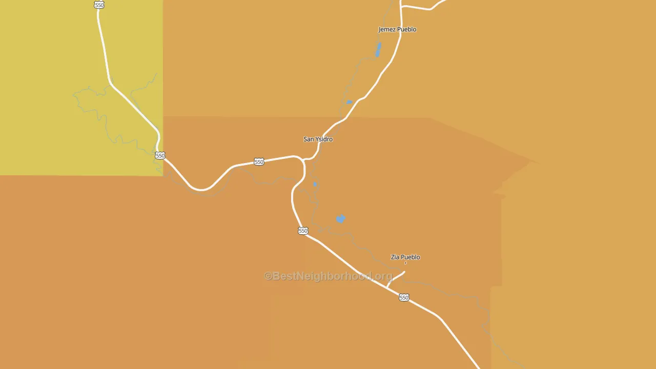 Map of the best neighborhoods in the San Ysidro area, with better matches in green and worse matches in red