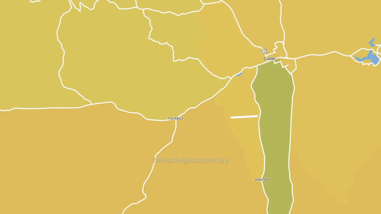 Map of the best neighborhoods in the Sanator area, with better matches in green and worse matches in red