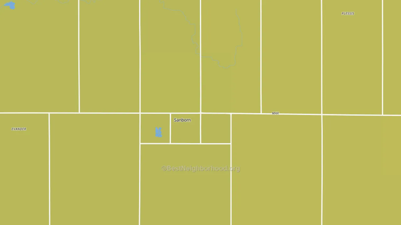 Map of the best neighborhoods in the Sanborn area, with better matches in green and worse matches in red