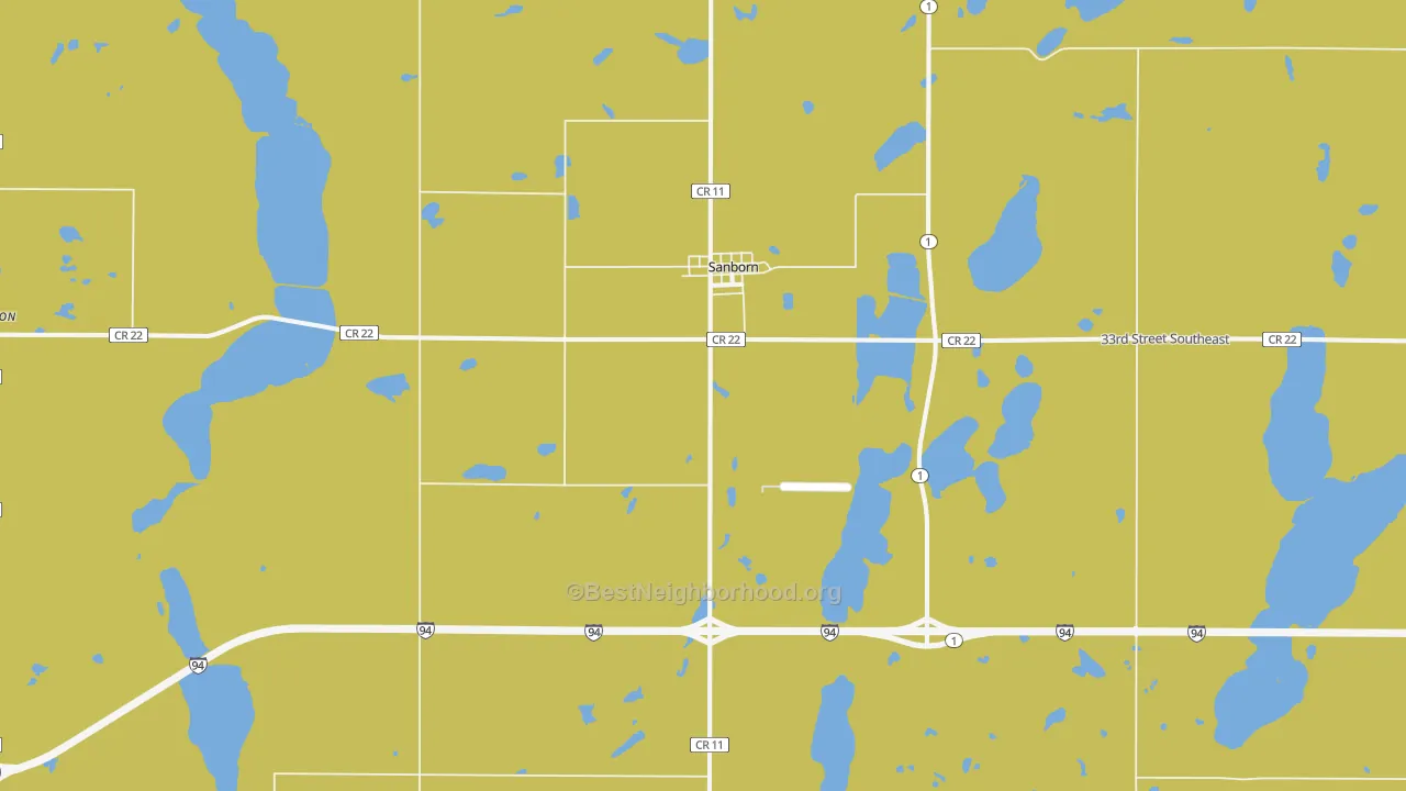 Map of the best neighborhoods in the Sanborn area, with better matches in green and worse matches in red
