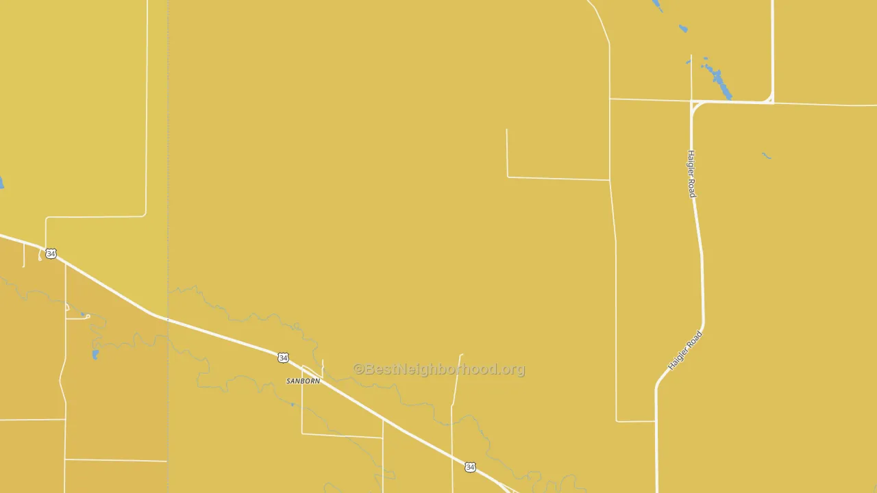 Map of the best neighborhoods in the Sanborn area, with better matches in green and worse matches in red