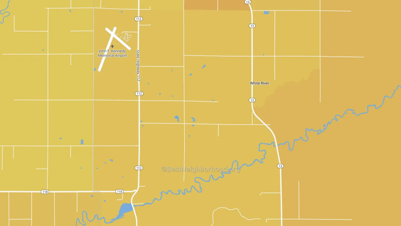 Map of the best neighborhoods in the Sanborn area, with better matches in green and worse matches in red