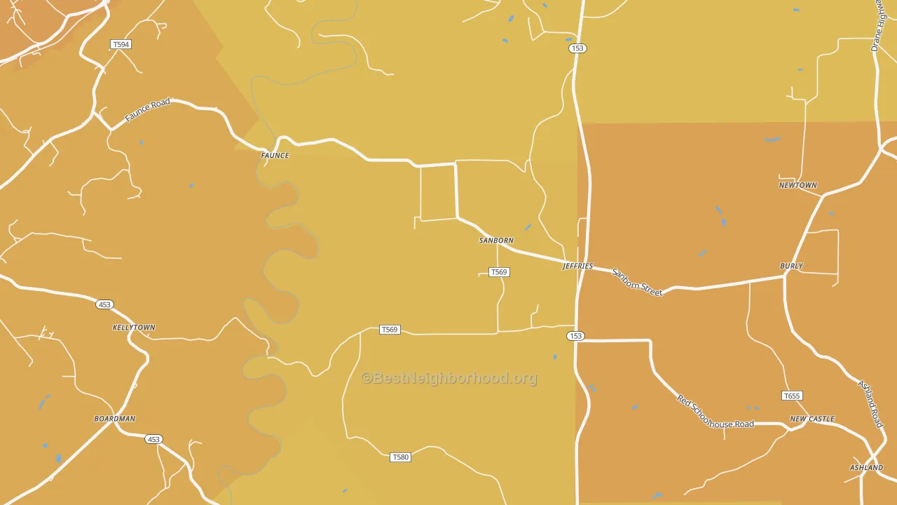 Map of the best neighborhoods in the Sanbourn area, with better matches in green and worse matches in red