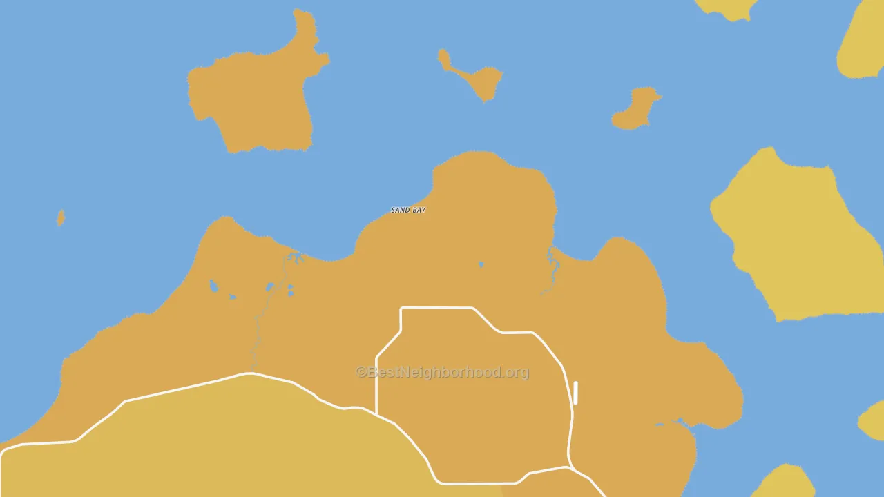 Map of the best neighborhoods in the Sand Bay area, with better matches in green and worse matches in red