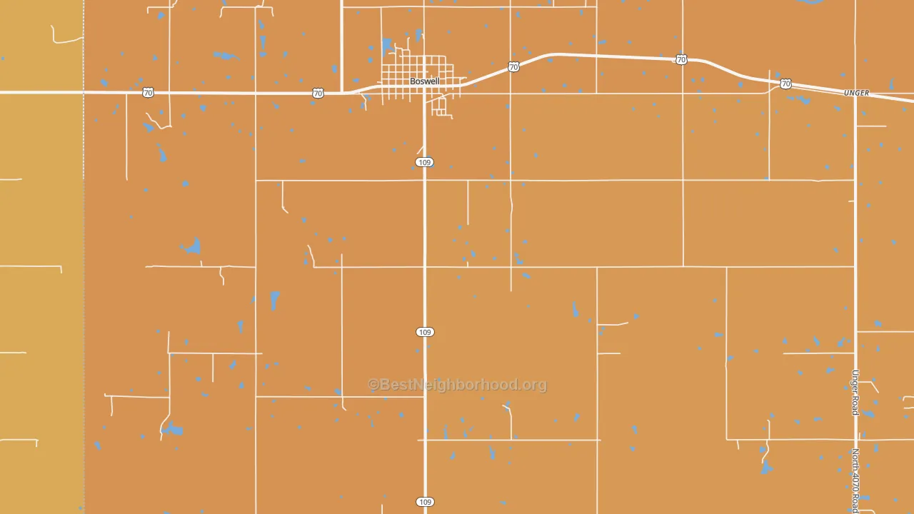 Map of the best neighborhoods in the Sand Bluff area, with better matches in green and worse matches in red