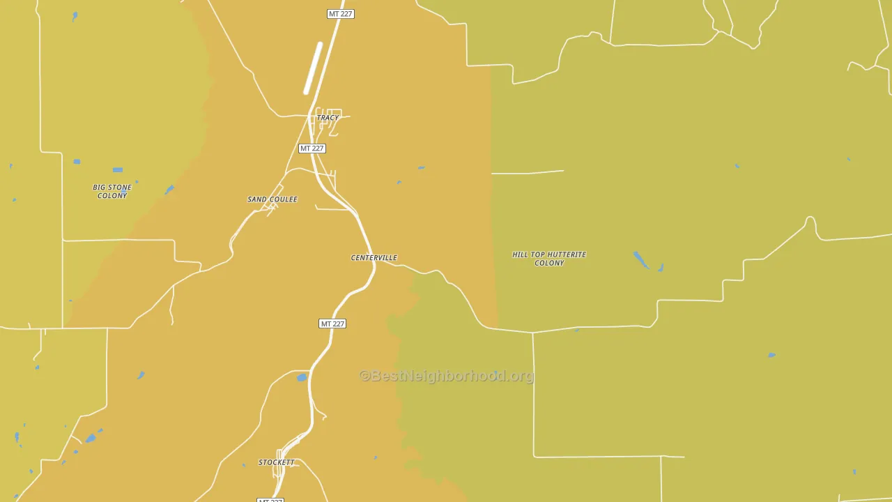 Map of the best neighborhoods in the Sand Coulee area, with better matches in green and worse matches in red
