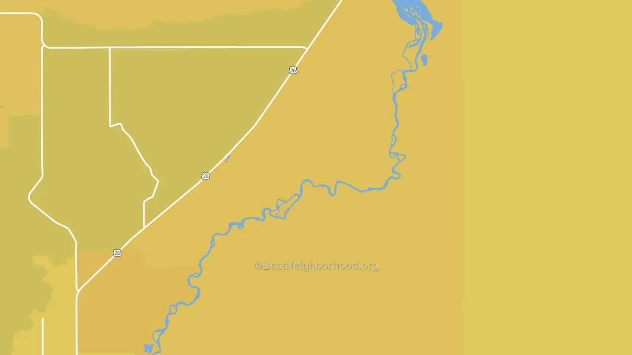 Map of the best neighborhoods in the Sand Draw area, with better matches in green and worse matches in red