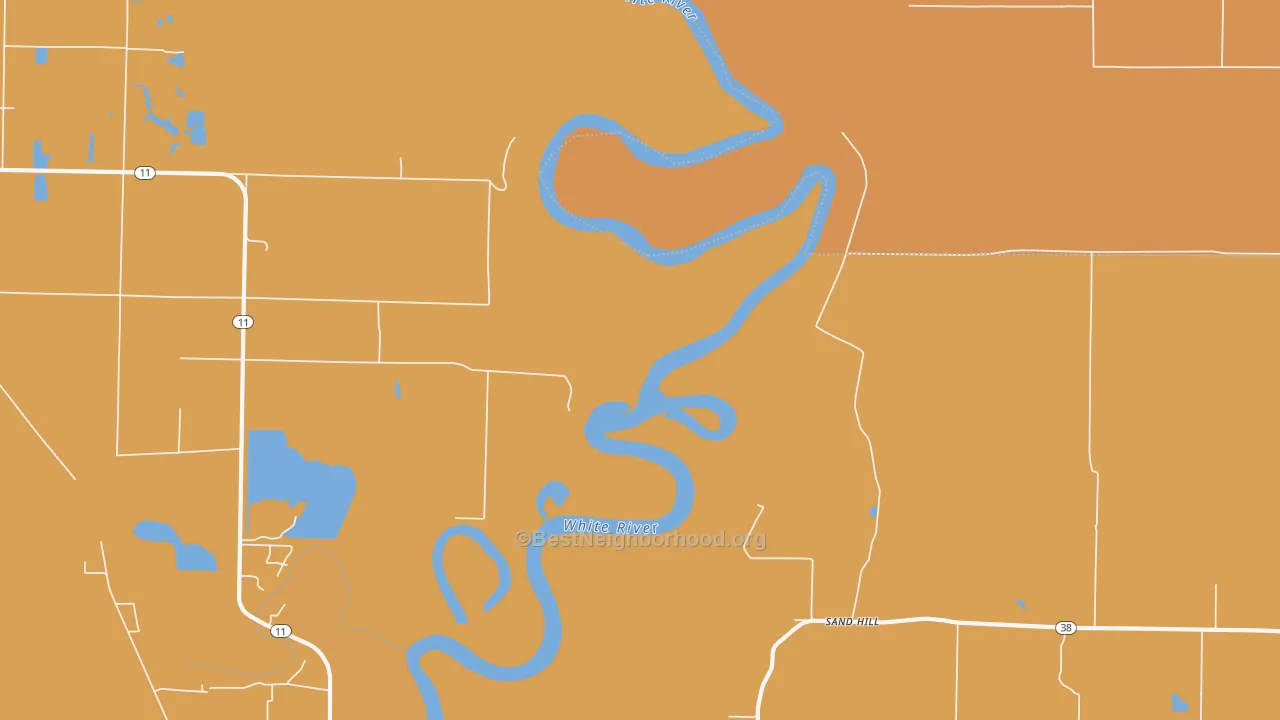 Map of the best neighborhoods in the Sand Hill area, with better matches in green and worse matches in red