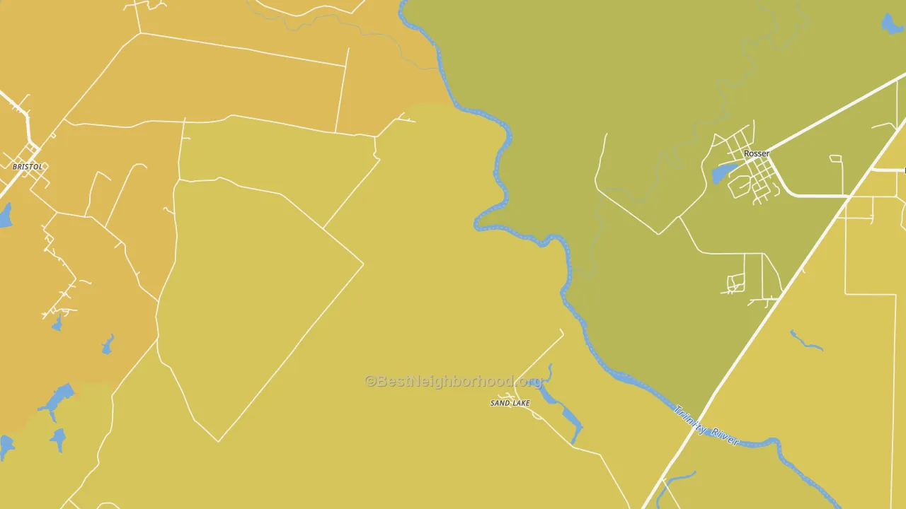 Map of the best neighborhoods in the Sand Lake area, with better matches in green and worse matches in red