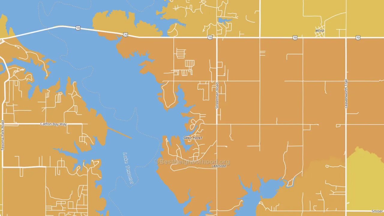 Map of the best neighborhoods in the Sand Point area, with better matches in green and worse matches in red