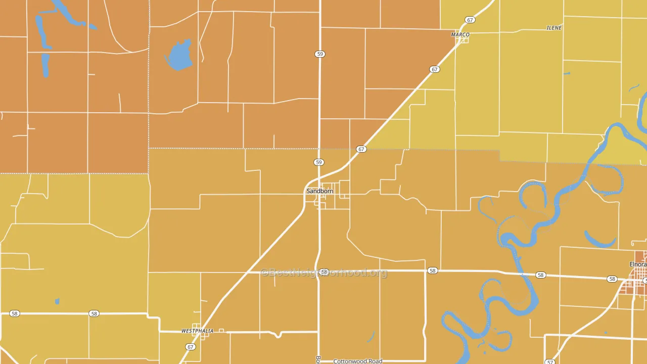 Map of the best neighborhoods in the Sandborn area, with better matches in green and worse matches in red