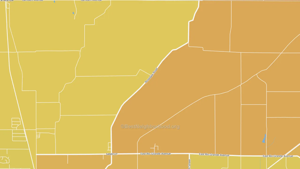 Map of the best neighborhoods in the Sandcut area, with better matches in green and worse matches in red