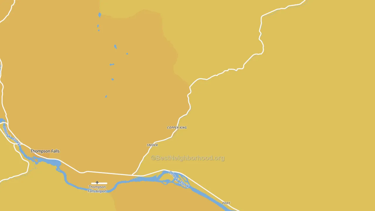 Map of the best neighborhoods in the Sanders County area, with better matches in green and worse matches in red