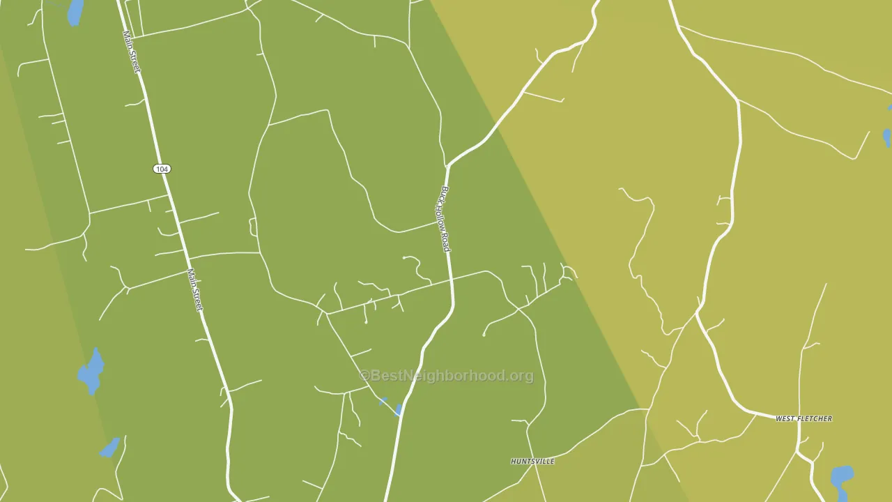 Map of the best neighborhoods in the Sanderson Corner area, with better matches in green and worse matches in red