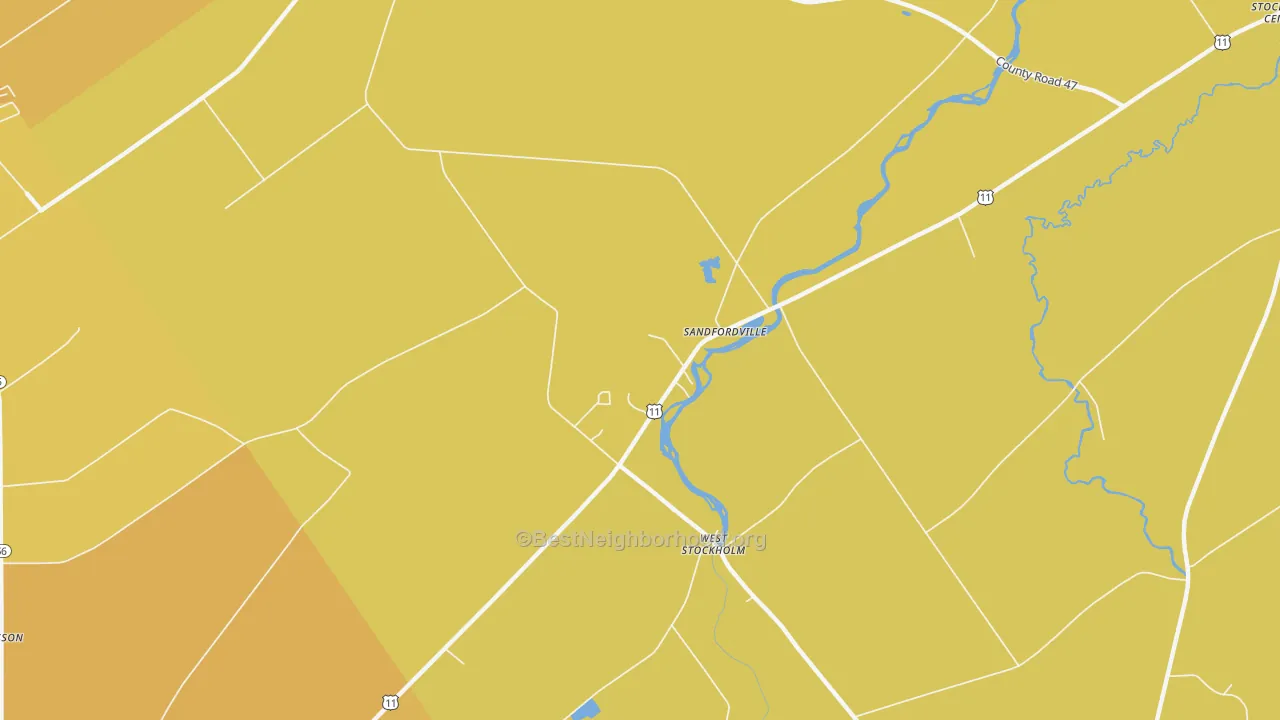Map of the best neighborhoods in the Sandfordville area, with better matches in green and worse matches in red