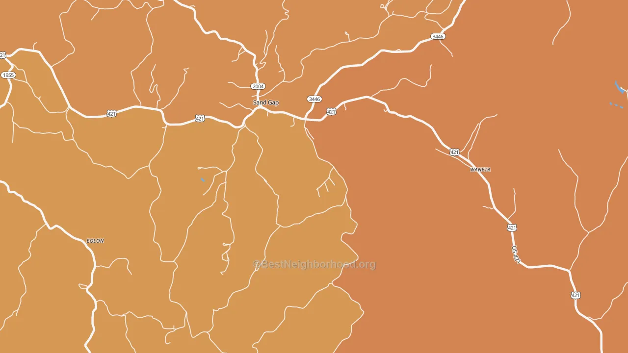 Map of the best neighborhoods in the Sandgap area, with better matches in green and worse matches in red